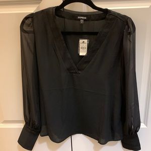 EXPRESS V-neck blouse with mesh sleeves - new with tags!